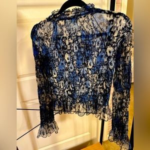Free People, smocked crop sheer mock neck floral blouse